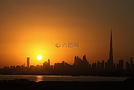 夜,迪拜,日落