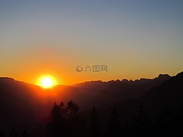 太陽,日落,山
