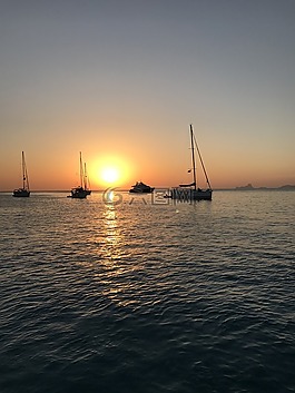 日落,小船,水