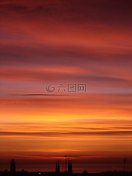 巴塞羅那,日落,云