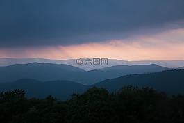 山,黃昏,云