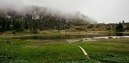 湖,雾,阿尔卑斯山