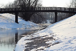 橋,冬天,水