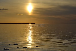海,日落,海灘