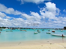 海灘,船,海洋