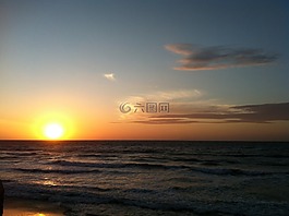 海灘,日落,天空