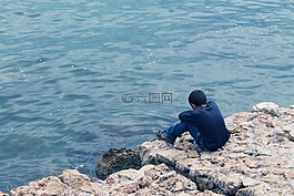 兒童,悲傷,海洋