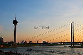 莱茵,杜塞尔多夫,日落