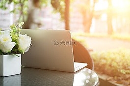 休閑,早上,電腦