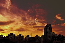 城市,日落,天際線