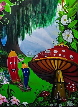 幼兒園,畫,墻