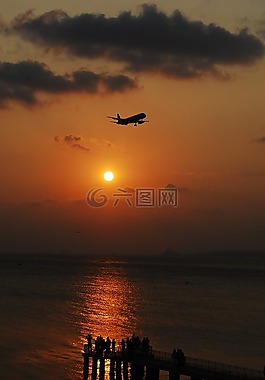 飛機(jī),日落,景觀