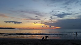 日落,海灘,陰影