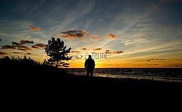 波羅的海,日落,晚上