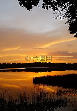 湖,消防,日落