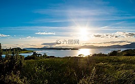 日落,晚上,云