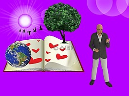 教授,打開的書,地球儀