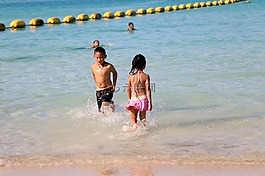孩子,海灘,水