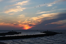 海,日落,假期