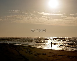 日落,日出,海