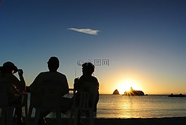 海灘,日落,人
