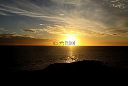 日落,海,水