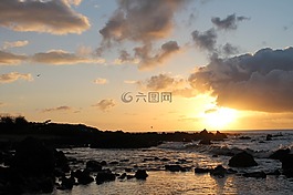 夏威夷,日出,沙灘
