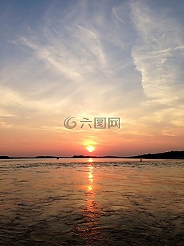 日落,夏天,海