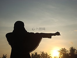 剪影,日出,人的