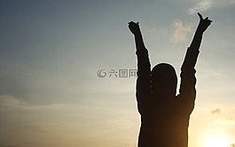 剪影,日出,人的