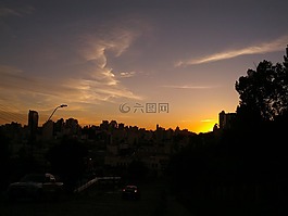 城市,日落,地平線