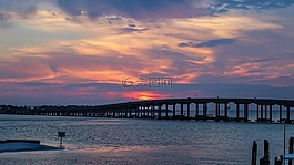 日落,destin,桥