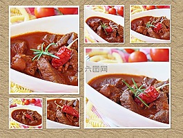 炖牛肉,拼贴画,肉