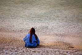 孤獨(dú),海灘,女子
