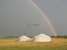 蒙古,彩虹,帳篷
