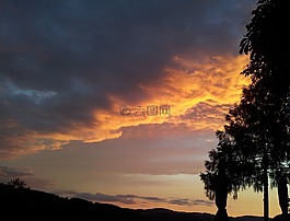 天空,日落,云