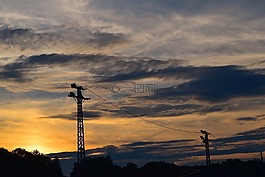 日落,天空,云