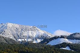 山,冬天,景觀