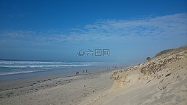 海灘,天空,霧
