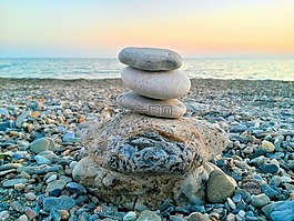 海灘,平衡,禪宗的石頭