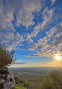 山,云,日落