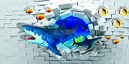 墻,瓷磚,魚