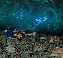 金魚,水族館,砂
