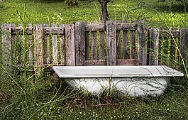 浴,浴缸,花園
