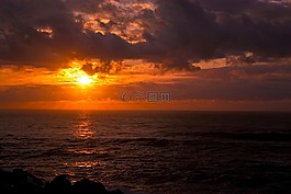 海灘,日落,烏云