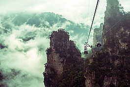 石峰林,纜車,雲霧
