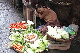 緬甸,市場,女子
