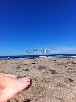 赤腳,海灘,人