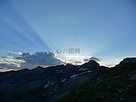 比利牛斯,山,太陽升起