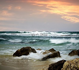 海,石頭,波